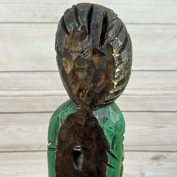 VTG St Peter w/Key Wooden Sculpture SANTOS 19” Hand Carved & Painted Holy Figure - Picture 10 of 16
